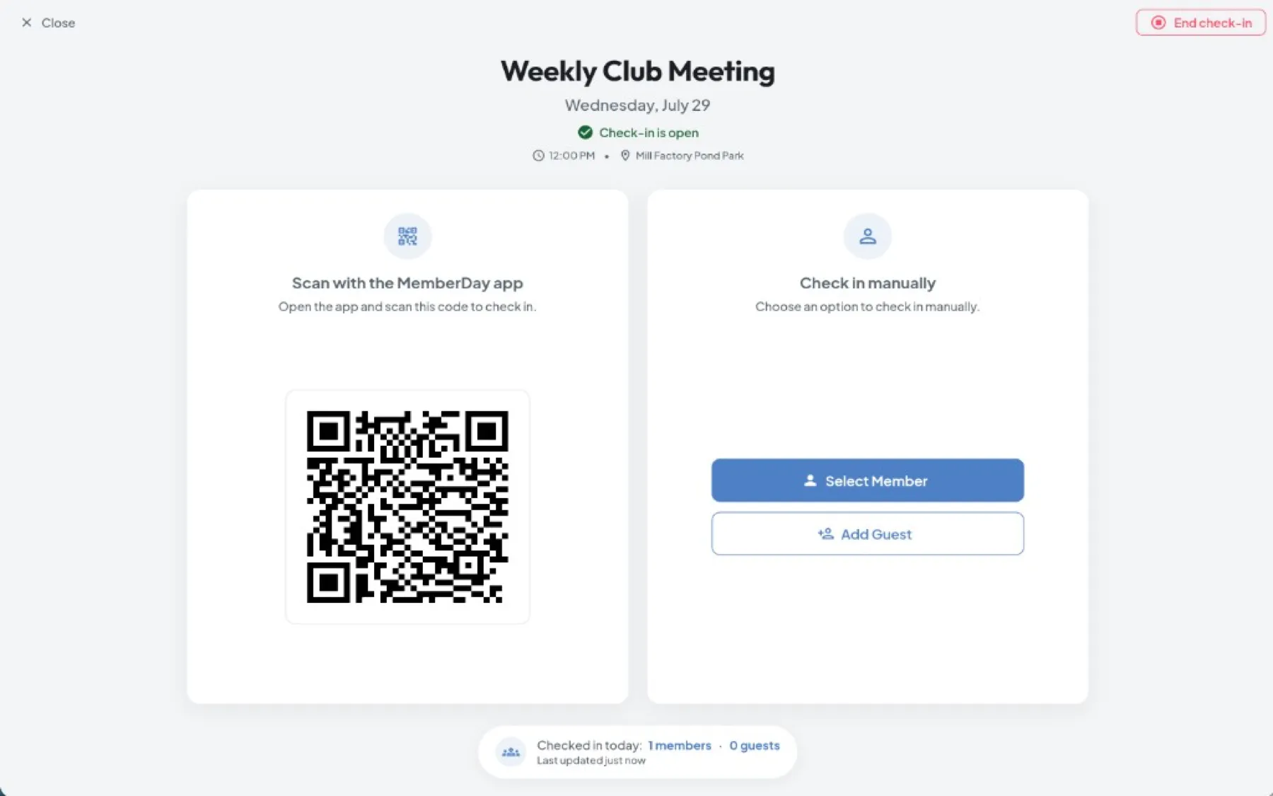 Meeting Check-In in MemberDay