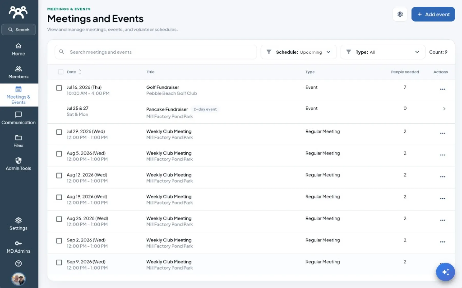 Meetings & Events in MemberDay