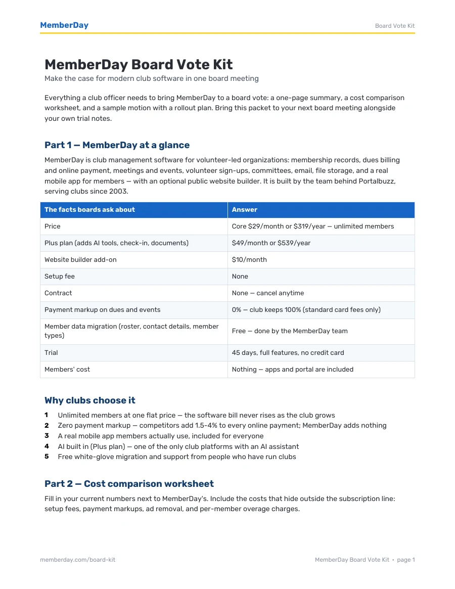 First page of the Board Vote Kit PDF